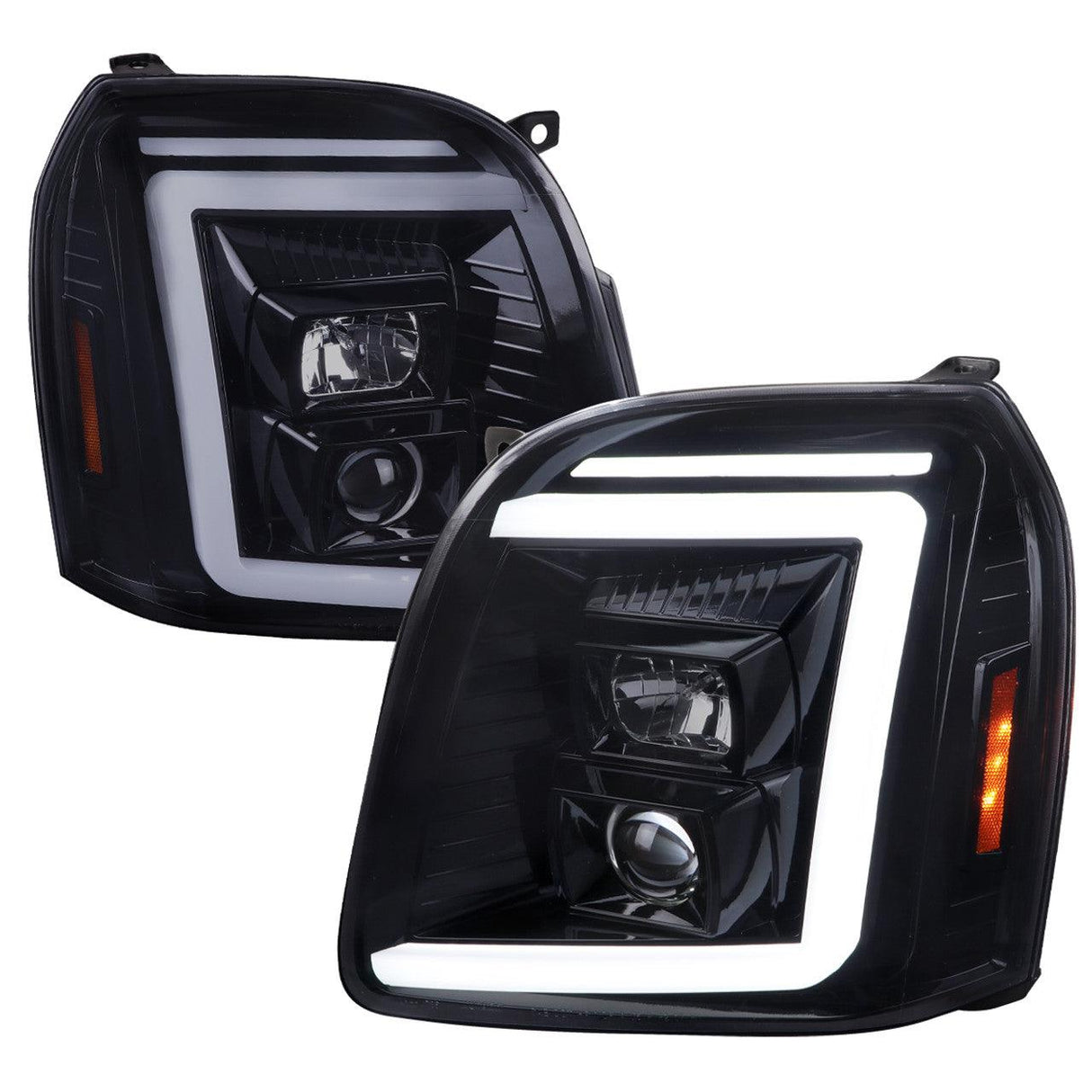 Spec-D Projector Headlights GMC Yukon (07-14) Switchback LED DRL C-Bar - Black / Chrome