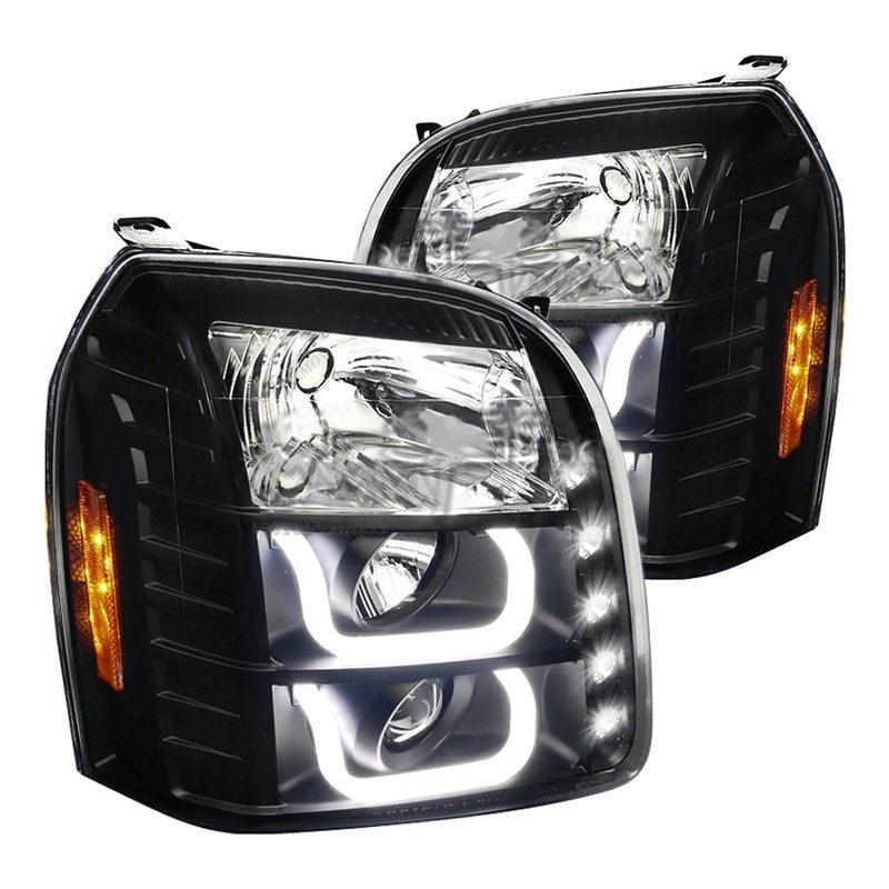 Spec-D Projector Headlights GMC Yukon (07-14) LED DRL U-Bar - Black / Chrome