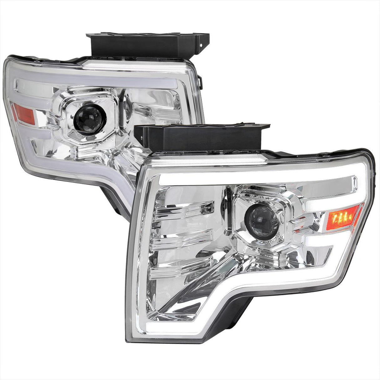 Spec-D Projector Headlights Ford F150 (09-14) Sequential Switchback LED Bar - Black / Chrome