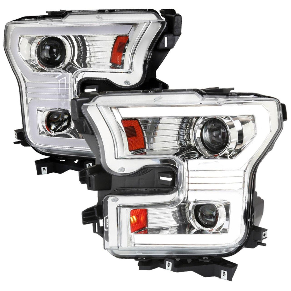 Spec-D Projector Headlights Ford F150 (2015-2016-2017) LED Bar & Sequential Switchback - Black / Chrome / Smoke