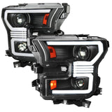 Spec-D Projector Headlights Ford F150 (2015-2016-2017) LED Bar & Sequential Switchback - Black / Chrome / Smoke