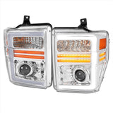 Spec-D Projector Headlights Ford F250 F350 F450 (2008-2010) Sequential LED Light Bar - Black / Chrome