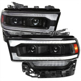 Spec-D Projector Headlights Ram 2500 3500 (19-23) Tradesman / Big Horn - C-Bar LED - Black / Chrome