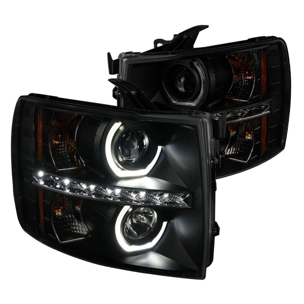 Spec-D Projector Headlights Chevy Silverado (07-13) Dual Halo w/ LED DRL - Black / Chrome / Smoked