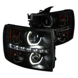 Spec-D Projector Headlights Chevy Silverado (07-13) Dual Halo w/ LED DRL - Black / Chrome / Smoked