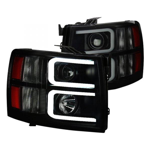 Spec-D Projector Headlights Chevy Silverado (07-13) LED C-Bar DRL - Black / Chrome