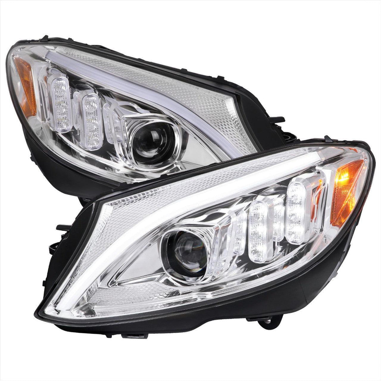 Mercedes C250 C300 C400 C450 Sedan W205 - Black / Chrome Projector Headlights LED DRL Bar (2015-2018) - K2 Industries