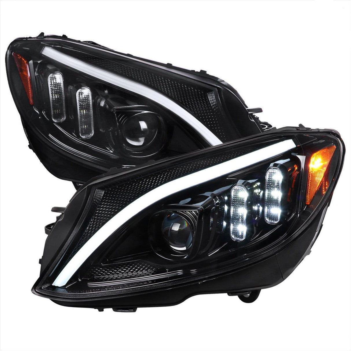 Mercedes C250 C300 C400 C450 Sedan W205 - Black / Chrome Projector Headlights LED DRL Bar (2015-2018) - K2 Industries