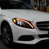 Mercedes C250 C300 C400 C450 Sedan W205 - Black / Chrome Projector Headlights LED DRL Bar (2015-2018) - K2 Industries