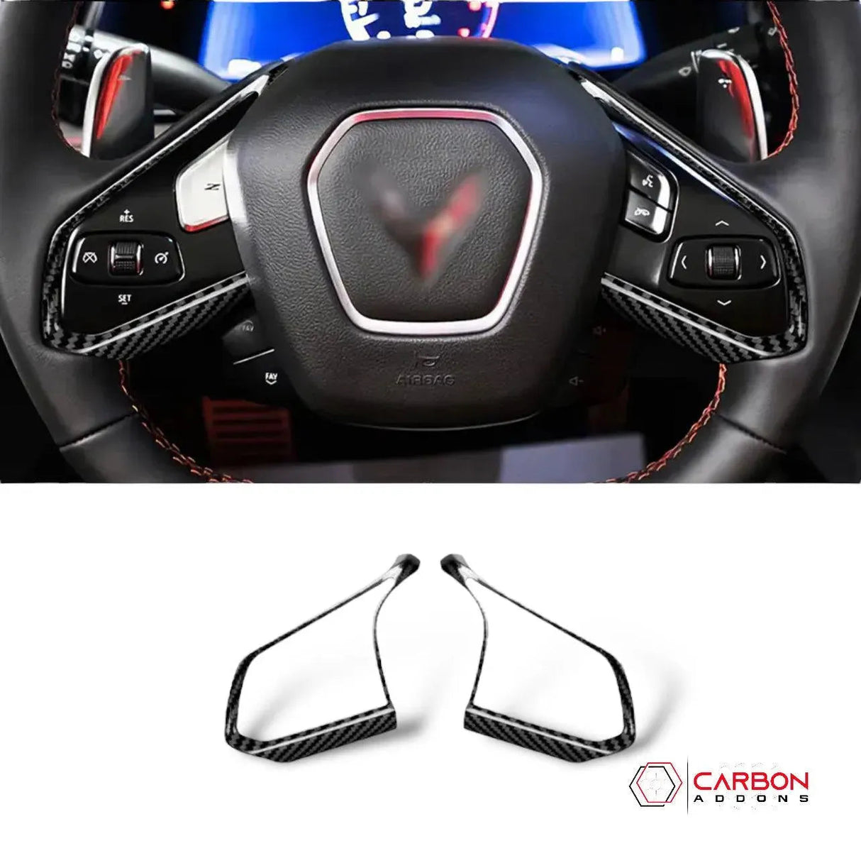C8 Corvette Carbon Fiber Steering Chrome Trim Delete Covers