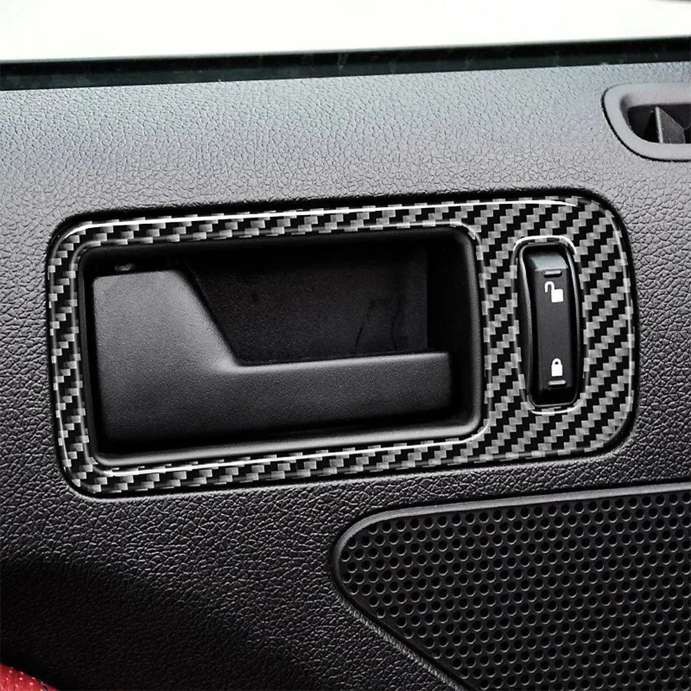2pcs Set Carbon Fiber Interior Door Handle Trim Overlay For Mustang 2010-2014