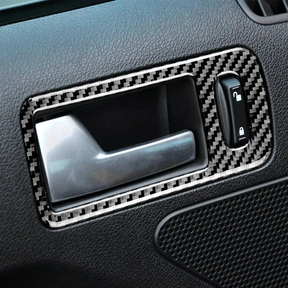 2pcs Set Carbon Fiber Interior Door Handle Trim Overlay For Mustang 2010-2014