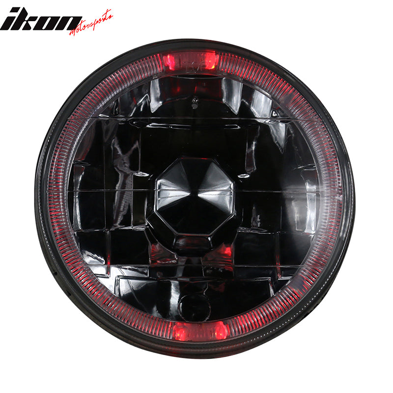 Universal 2PCS 5" Round Headlights Angel Eye Crystal Clear Red Halo