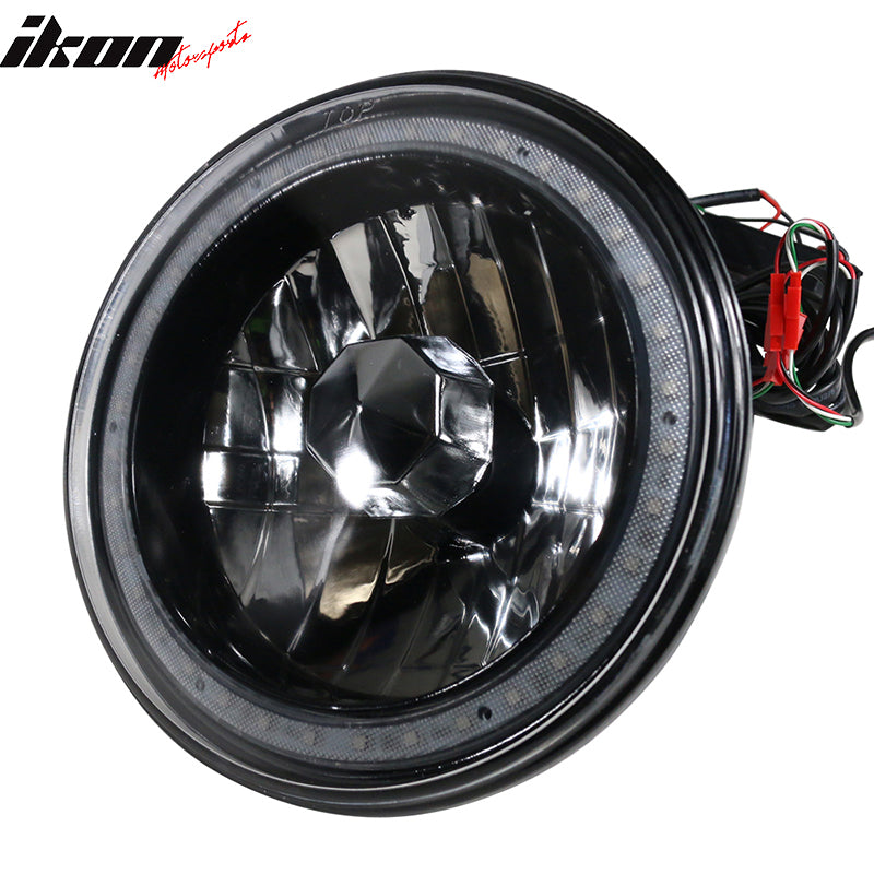 Universal 7In Round Chrome Half White Half Black RGB Halo Headlights