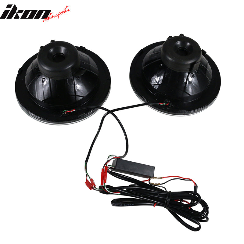Universal 7In Round Chrome Half White Half Black RGB Halo Headlights