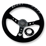 Universal 350mm 3"Deep Dish 6-Bolt Steering Wheel Black Suede Heartless
