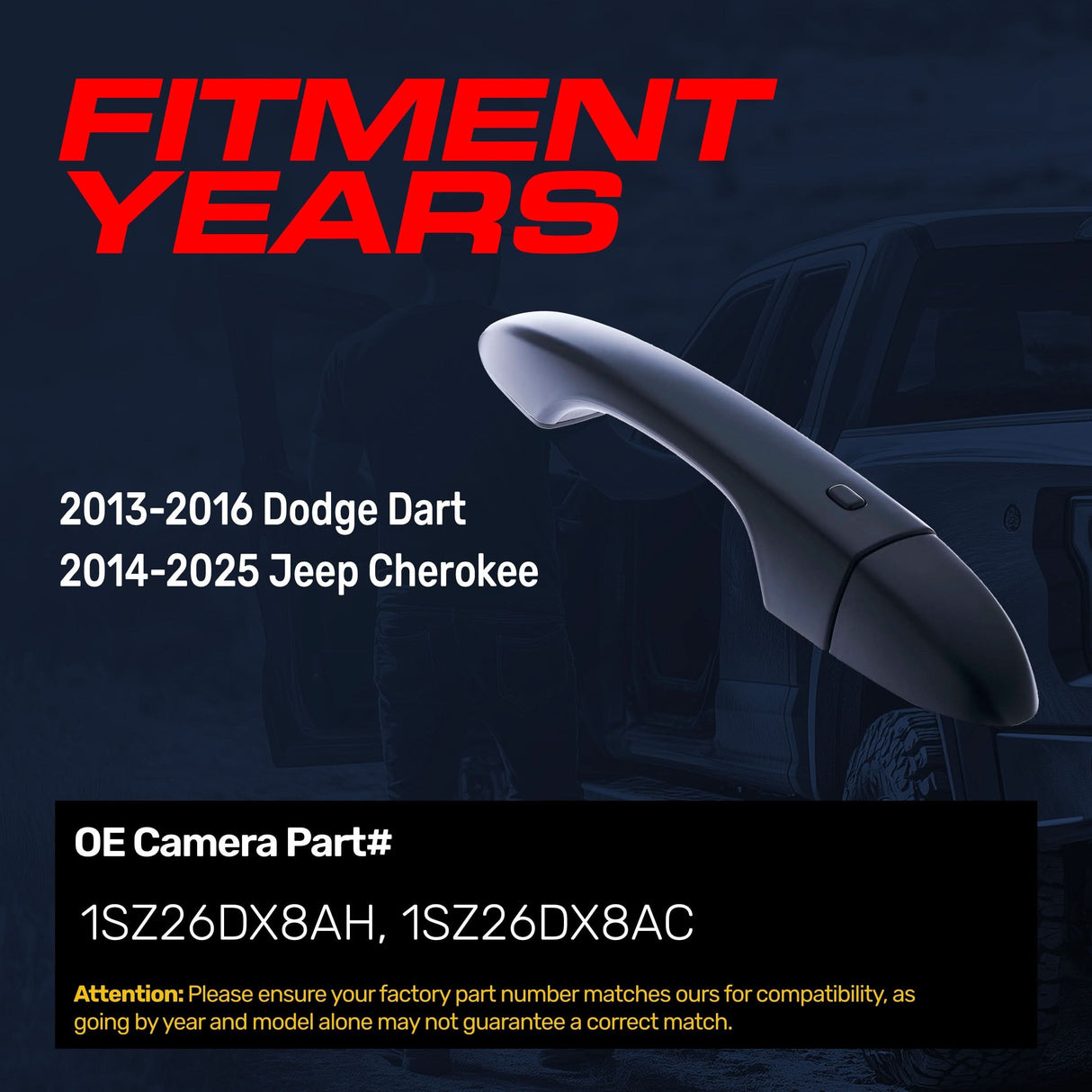 Exterior Door Handle Black Replacement for Dodge Dart (2013-2016) / Jeep Cherokee (2014-2025) OE Part # 1SZ26DX8AH, 1SZ26DX8AC | Front Right Passenger Side w/o Keyhole