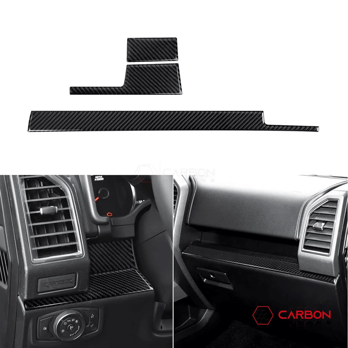 [3pcs] Real Carbon Fiber Dashboard Trim Overlay | 2015-2020 F150