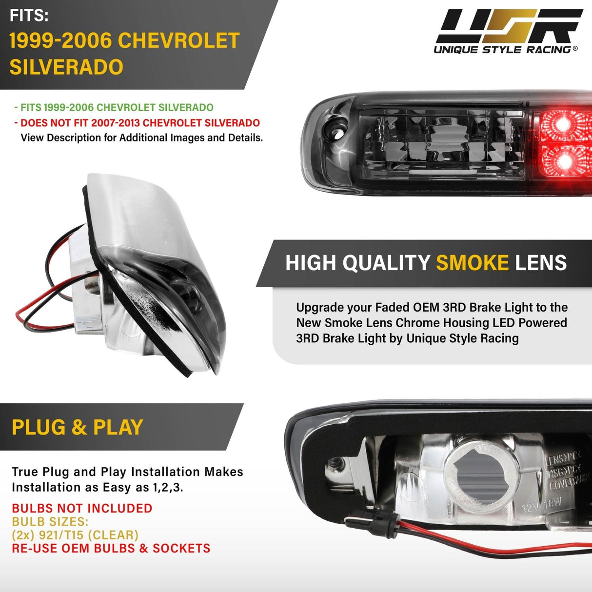 1999-2006 Chevrolet Silverado Smoke/Chrome LED 3rd Brake Light