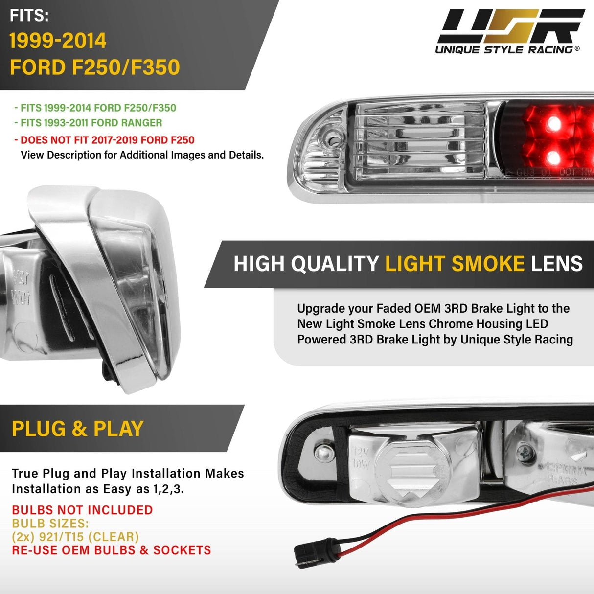 1999-2014 Ford F250/F350 & 93-11 Ranger Smoke/Black LED 3rd Brake Light