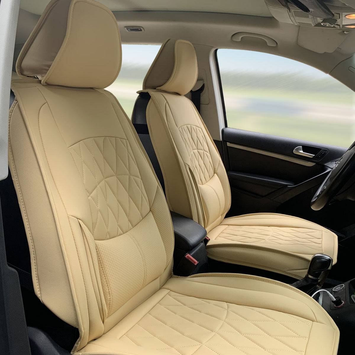 Universal PU Leather Car Seat Cover w/ Lumbar 04B Style Full Set