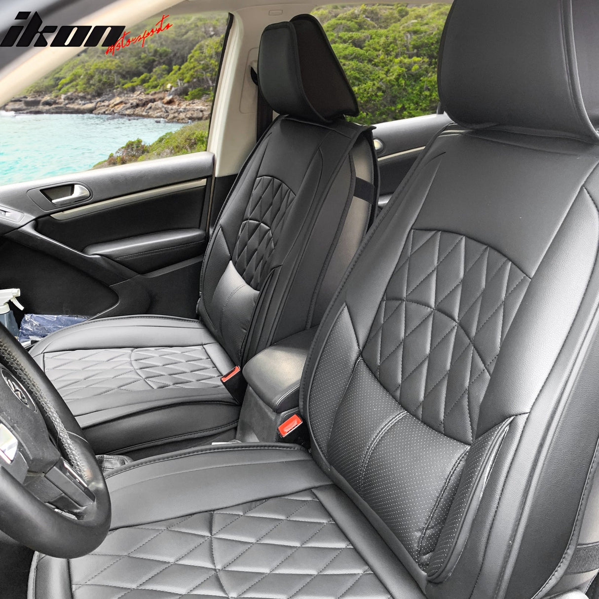 Universal PU Leather Car Seat Cover w/ Lumbar 04B Style Full Set