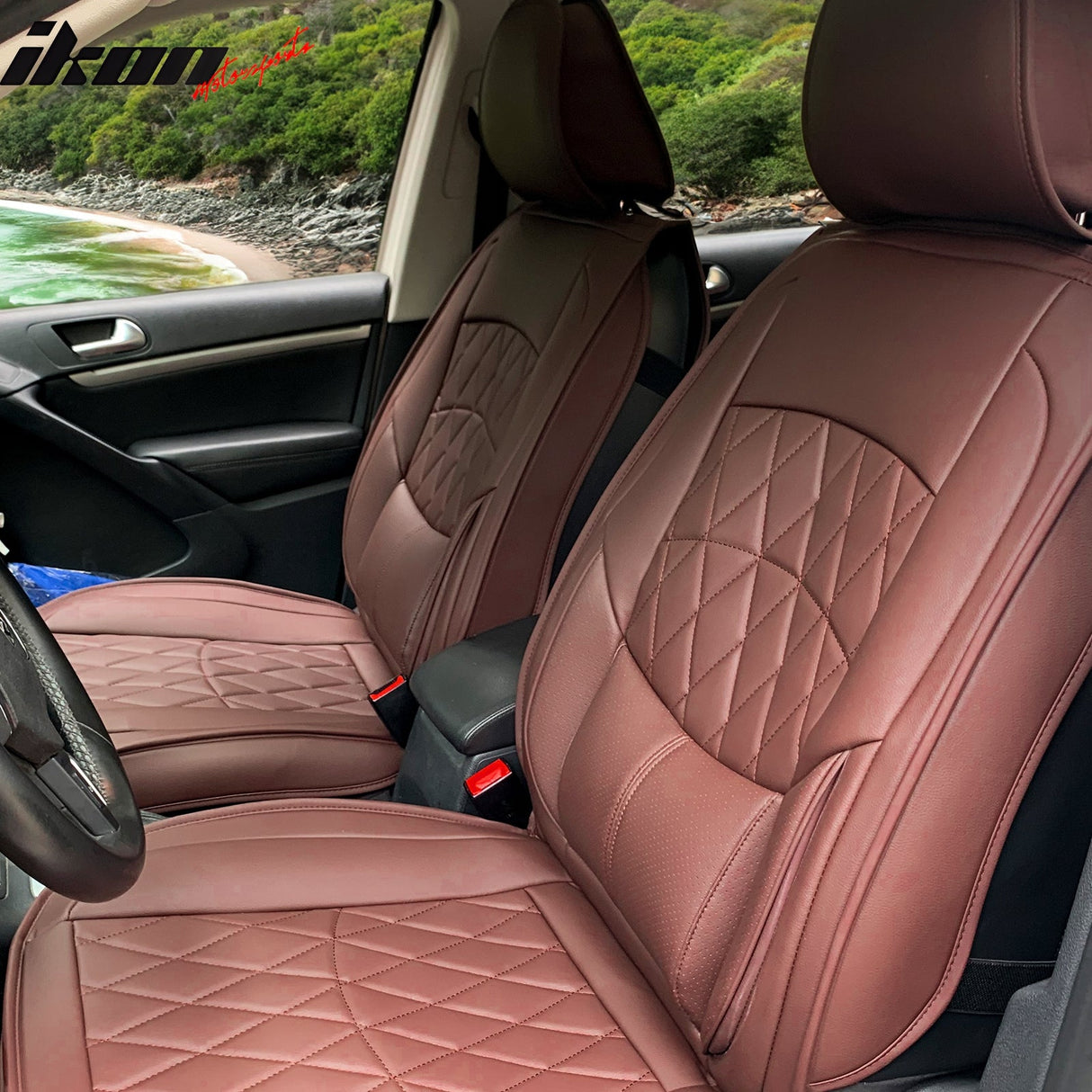 Universal PU Leather Car Seat Cover w/ Lumbar 04B Style Full Set