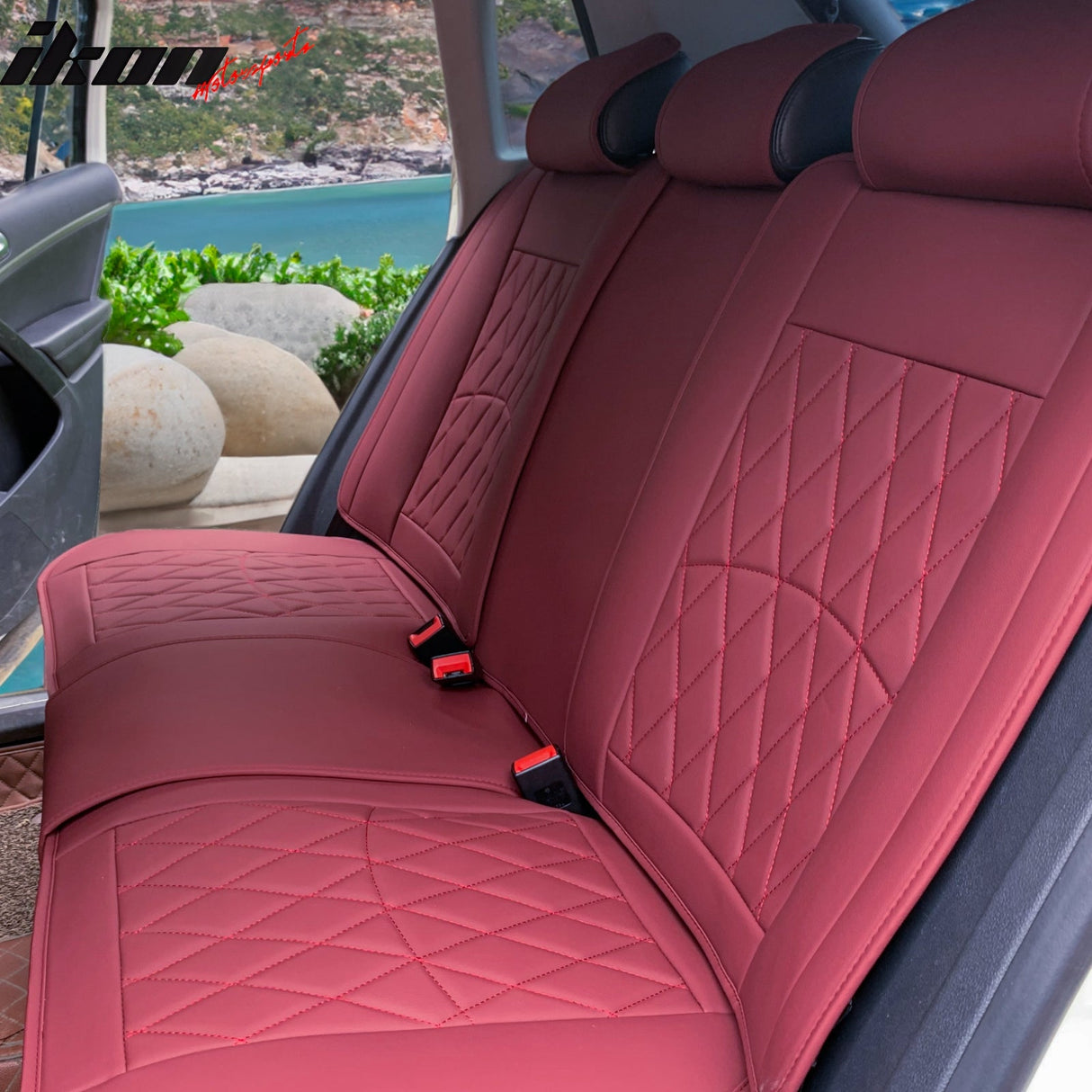 Universal PU Leather Car Seat Cover w/ Lumbar 04B Style Full Set