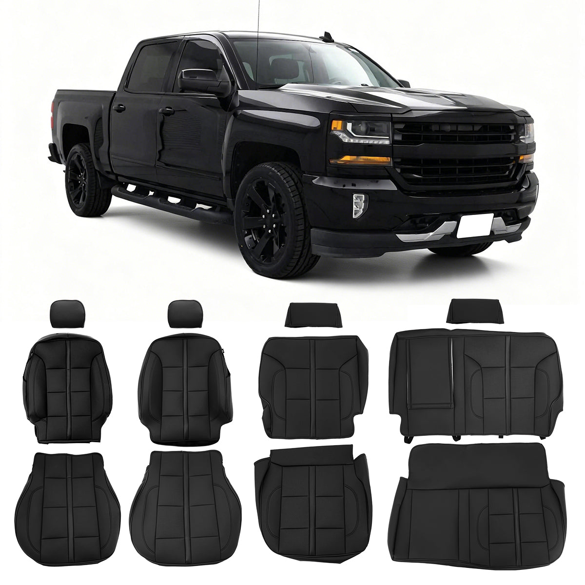 Seat Covers Full Set for Chevy Silverado GMC Sierra 1500 2014-2018 Black