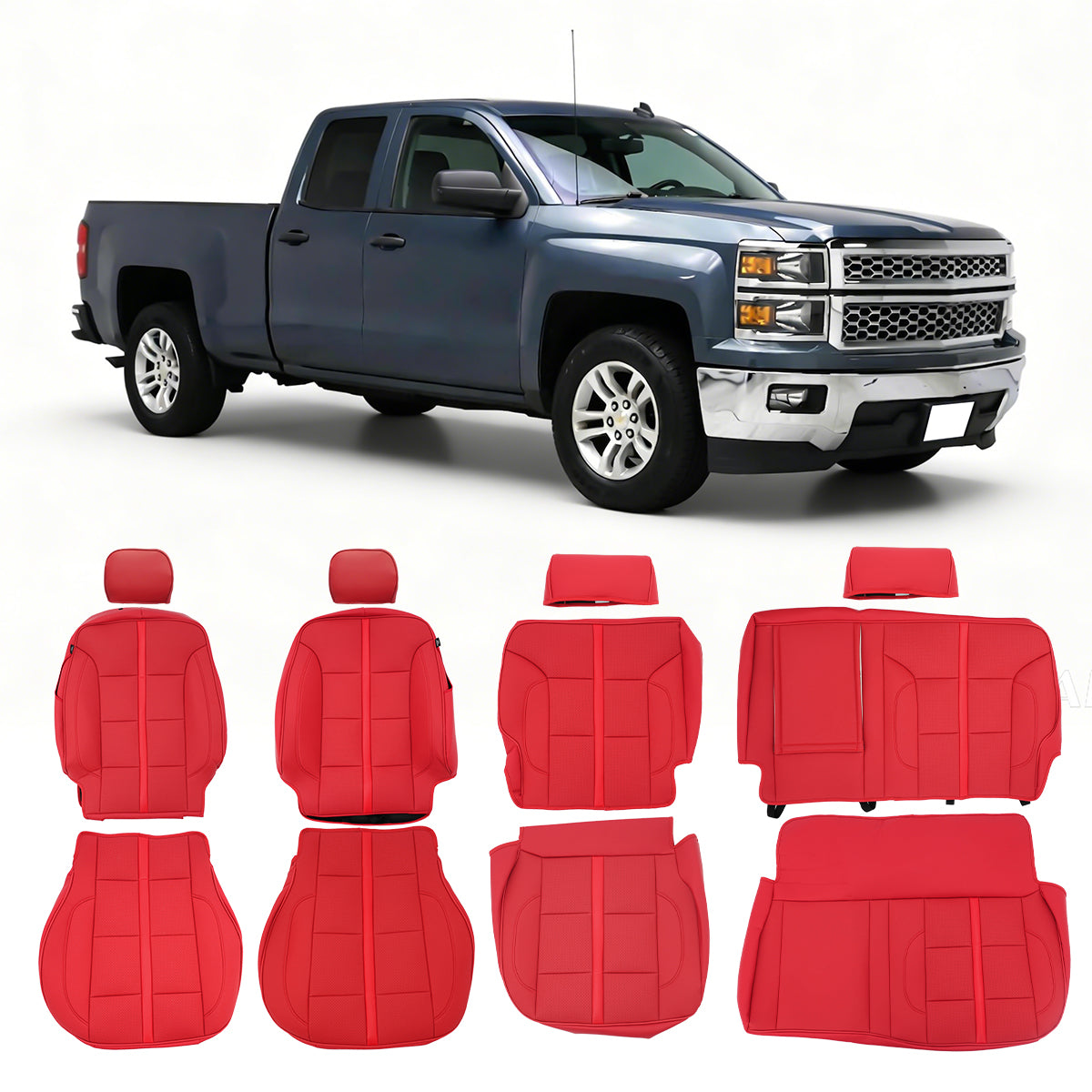 Seat Covers Full Set for Chevy Silverado GMC Sierra 1500 2014-2018 Red