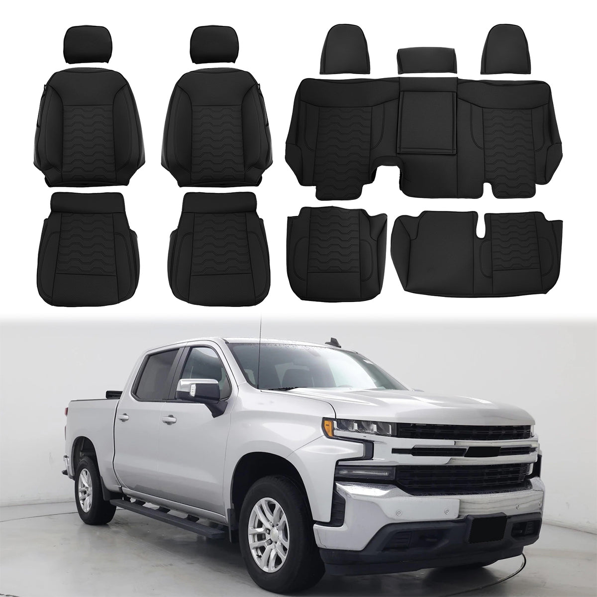 2019-2026 Silverado Sierra 1500 2500 3500HD Seat Cover Full Set Black