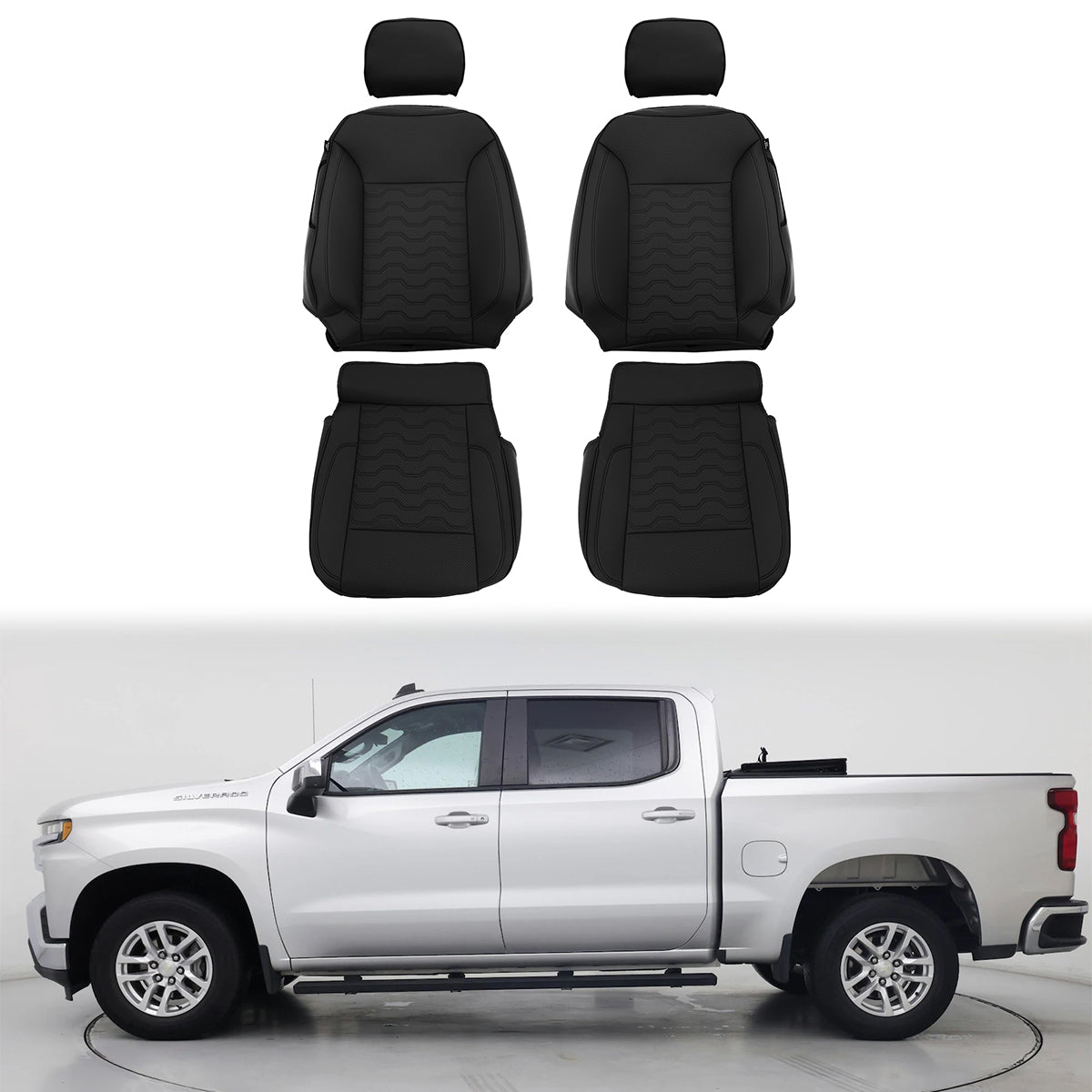 Front Seat Covers for Silverado Sierra 1500 2500HD 3500HD 2019-2026 Black