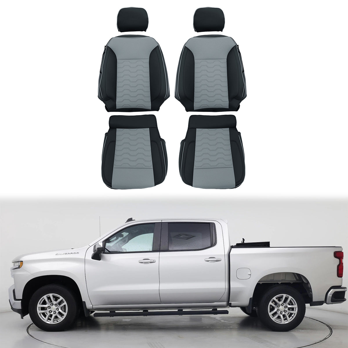 Front Seat Covers for Silverado Sierra 1500 2500 3500 2019-2026 Black&Gray