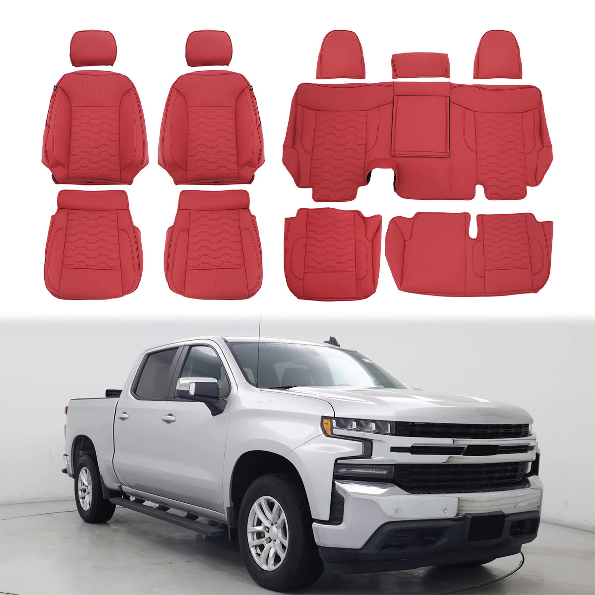 Seat Cover Full Set for Silverado Sierra 1500 2500HD 3500HD 2019-2026 Red