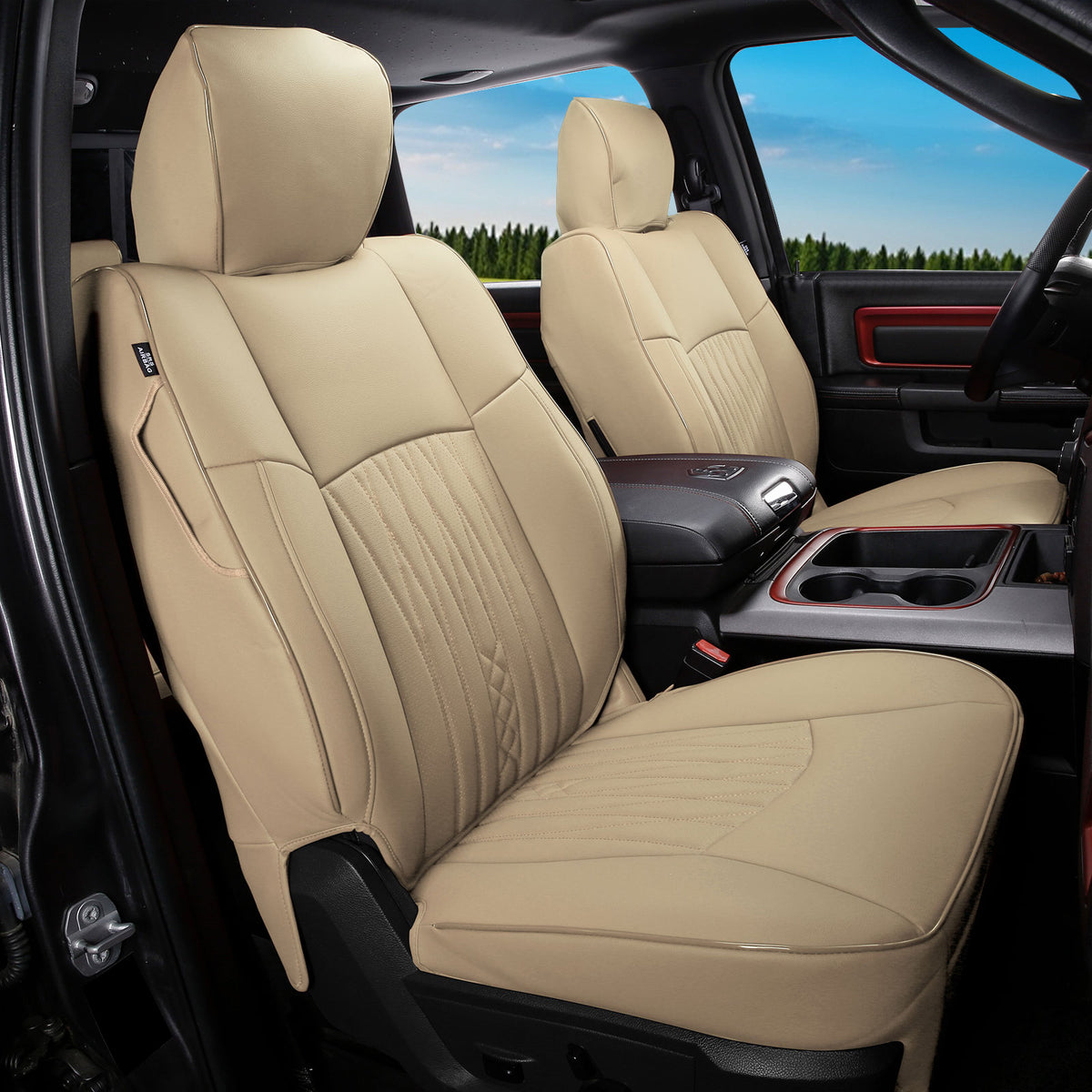 Front Seat Covers for Dodge Ram 1500 2013-2025 & Ram 2500 3500 2013-2026 Beige