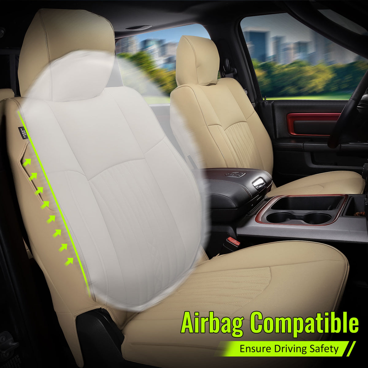 Front Seat Covers for Dodge Ram 1500 2013-2025 & Ram 2500 3500 2013-2026 Beige