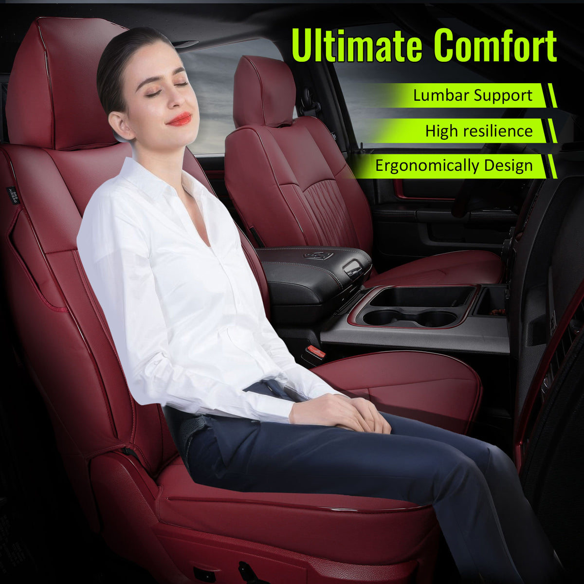 Seat Covers Full Set for Ram 1500 2013-2025 & Ram 2500 3500 2013-2026 Red