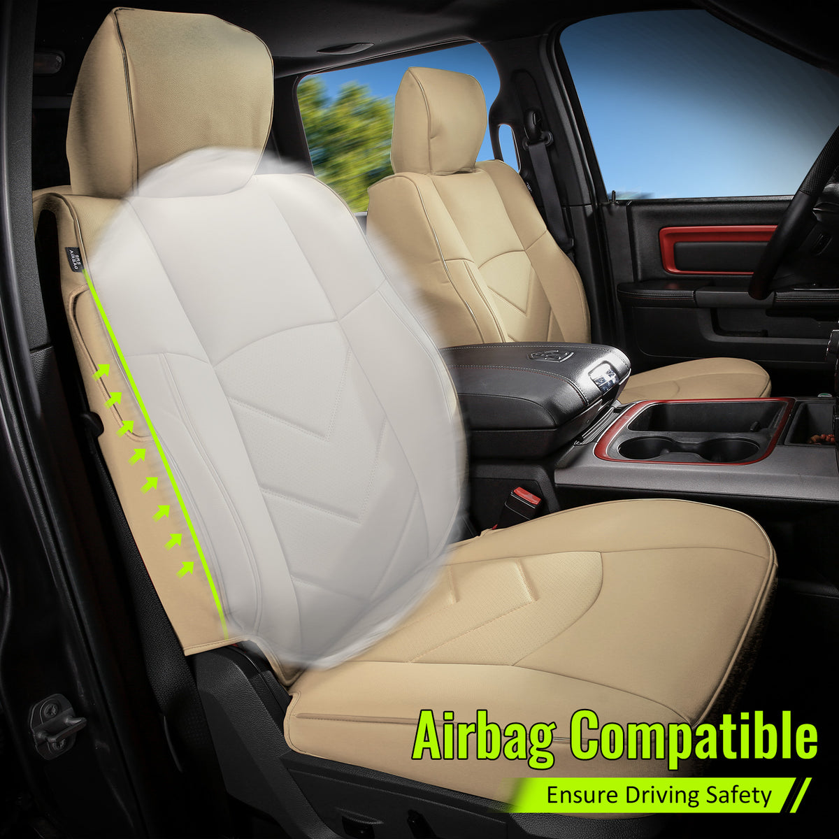 2019-2026 Ram 1500 Crew Cab Pickup Seat Cover Full Set Protector Beige