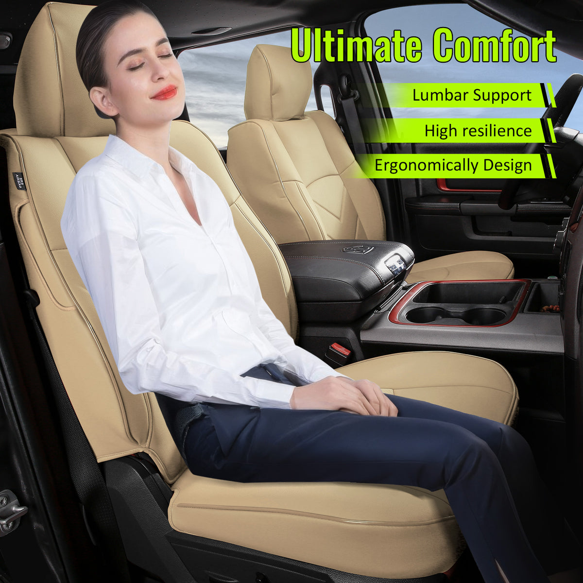 Front Seat Covers for Ram 1500 Crew Cab Pickup 2019-2026 Beige Protector