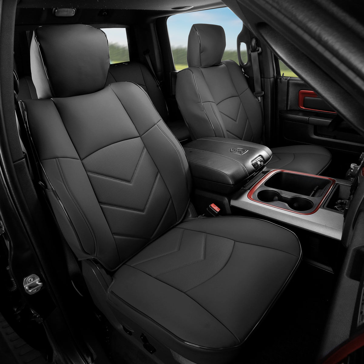 Front Seat Covers for Ram 1500 Crew Cab Pickup 2019-2026 Black Protector