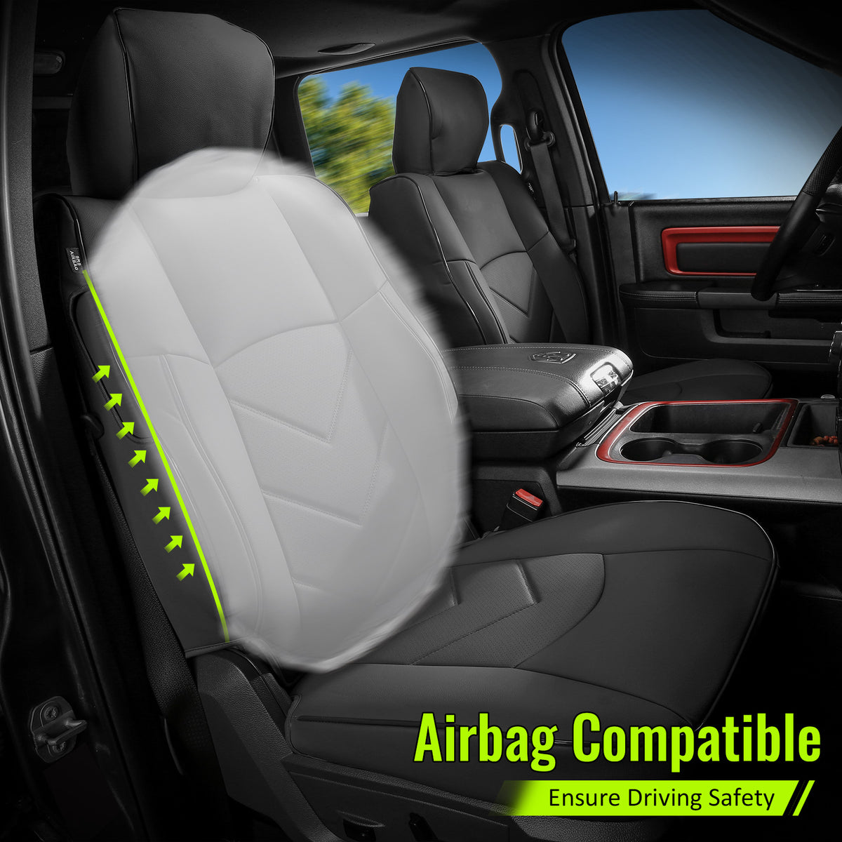 Front Seat Covers for Ram 1500 Crew Cab Pickup 2019-2026 Black Protector