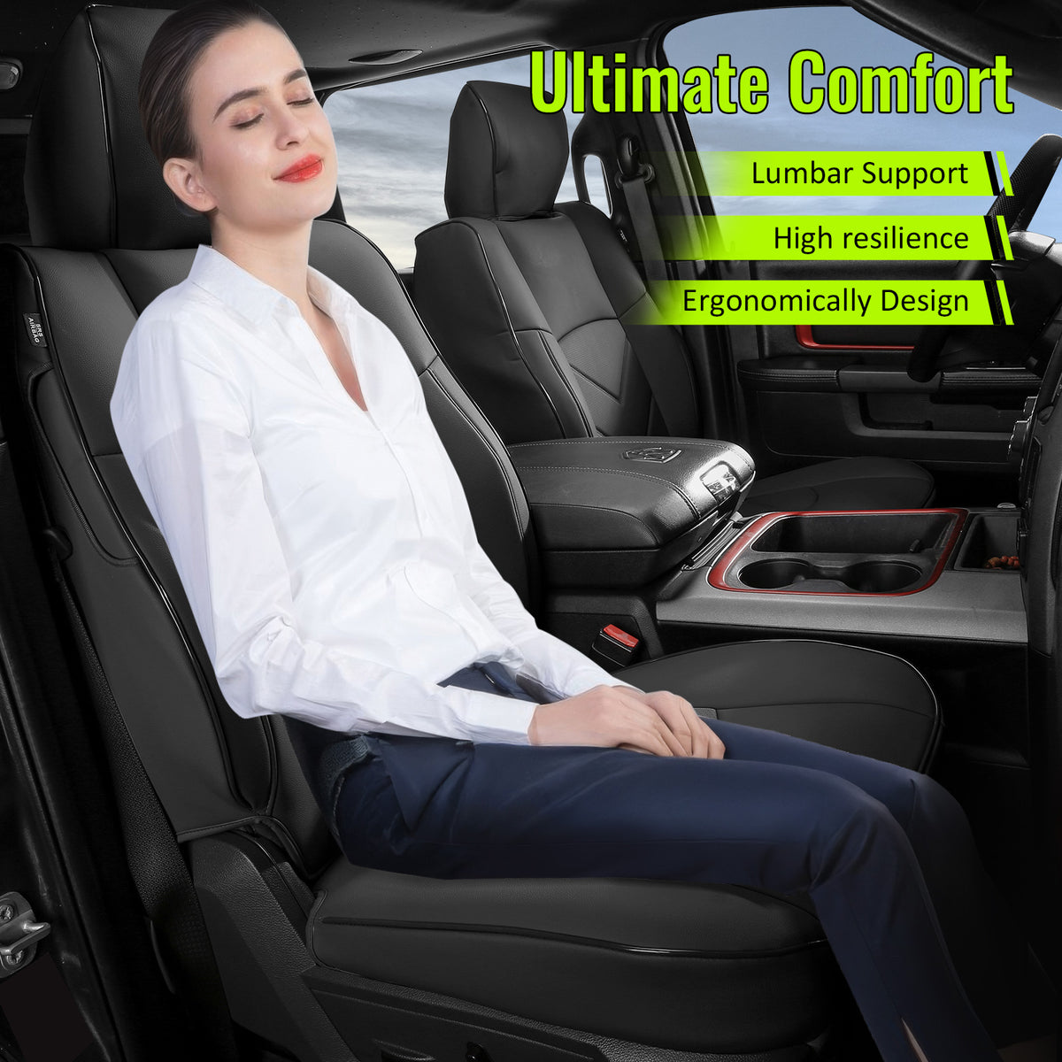 Front Seat Covers for Ram 1500 Crew Cab Pickup 2019-2026 Black Protector