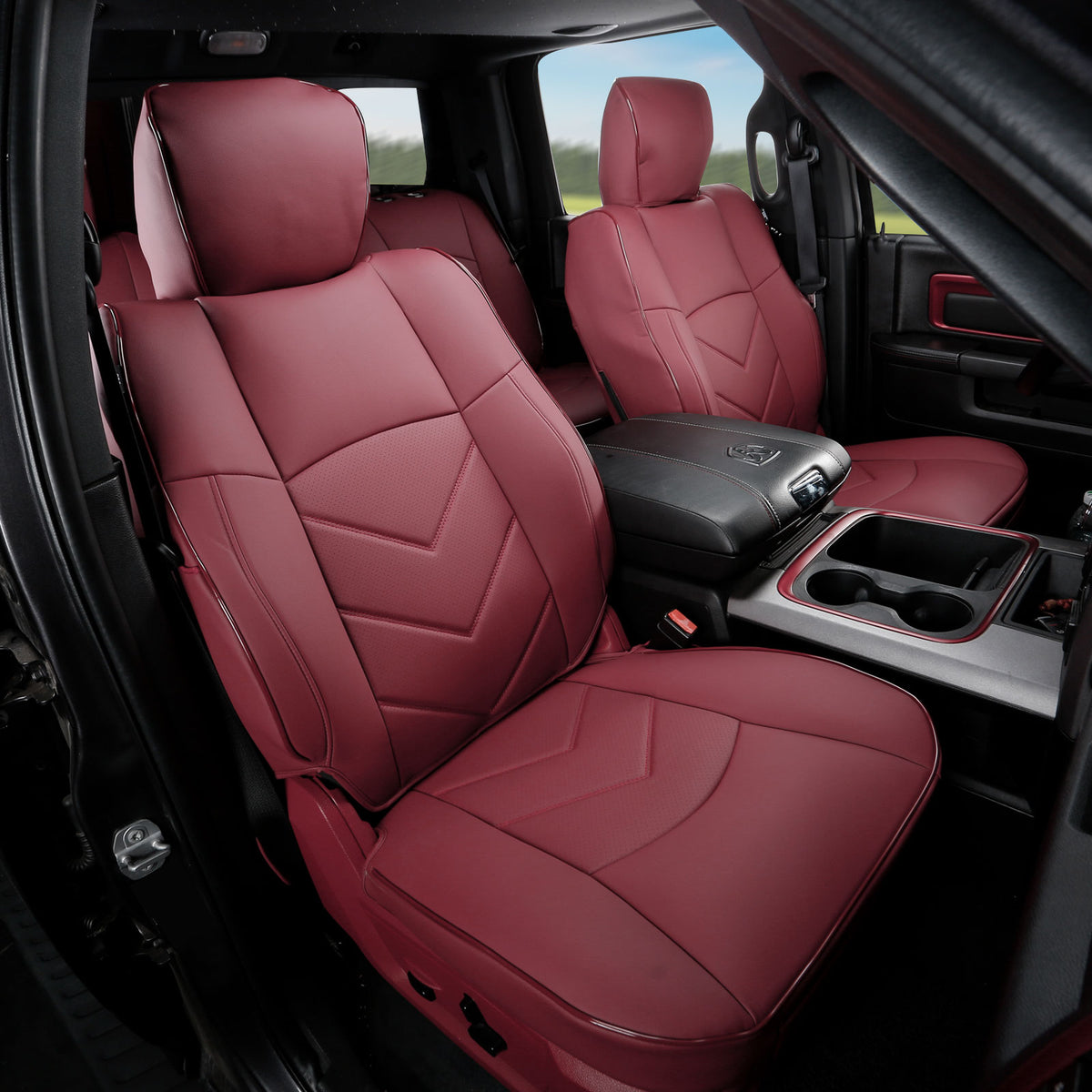 Front Row Seat Covers for Ram 1500 Crew Cab Pickup 2019-2026 Red Protector