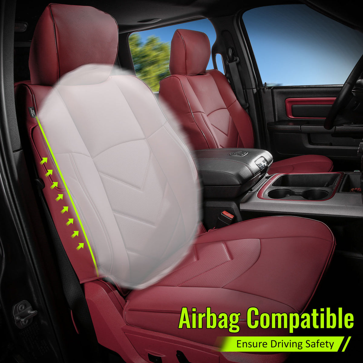 Front Row Seat Covers for Ram 1500 Crew Cab Pickup 2019-2026 Red Protector