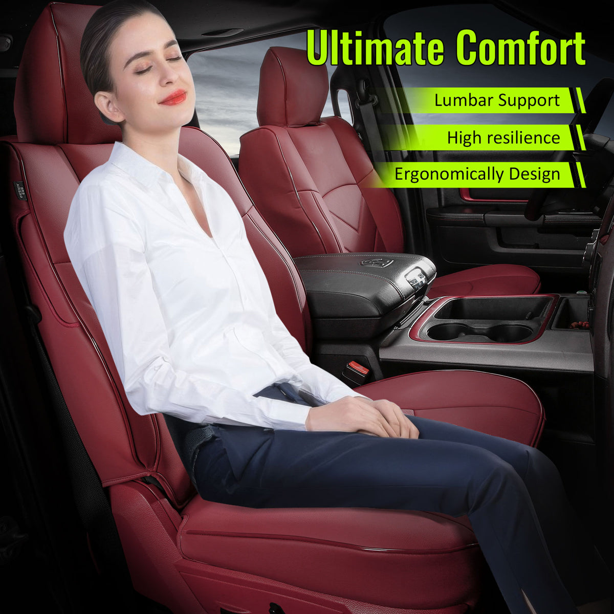 Front Row Seat Covers for Ram 1500 Crew Cab Pickup 2019-2026 Red Protector