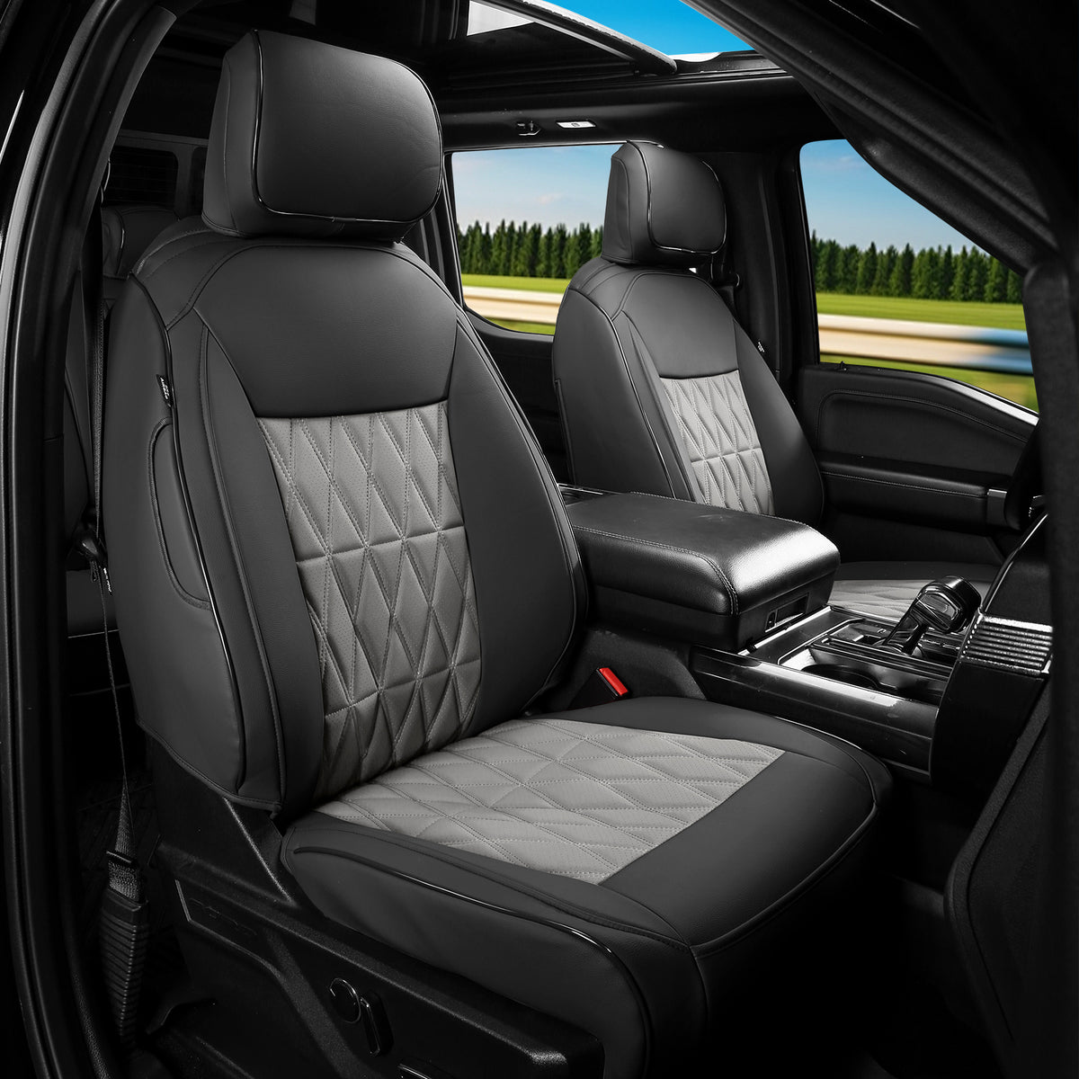 Front Seat Covers for Ford F150 2015-2020 & F250-F450 Crew 17-22 Black& Gray
