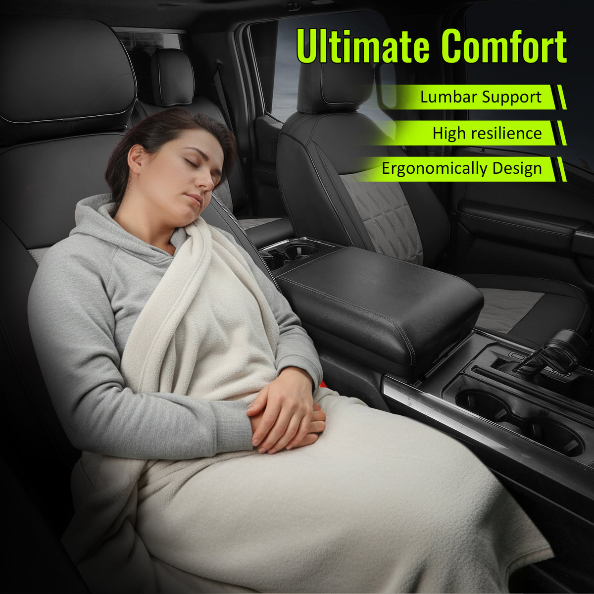 Front Seat Covers for Ford F150 2015-2020 & F250-F450 Crew 17-22 Black& Gray