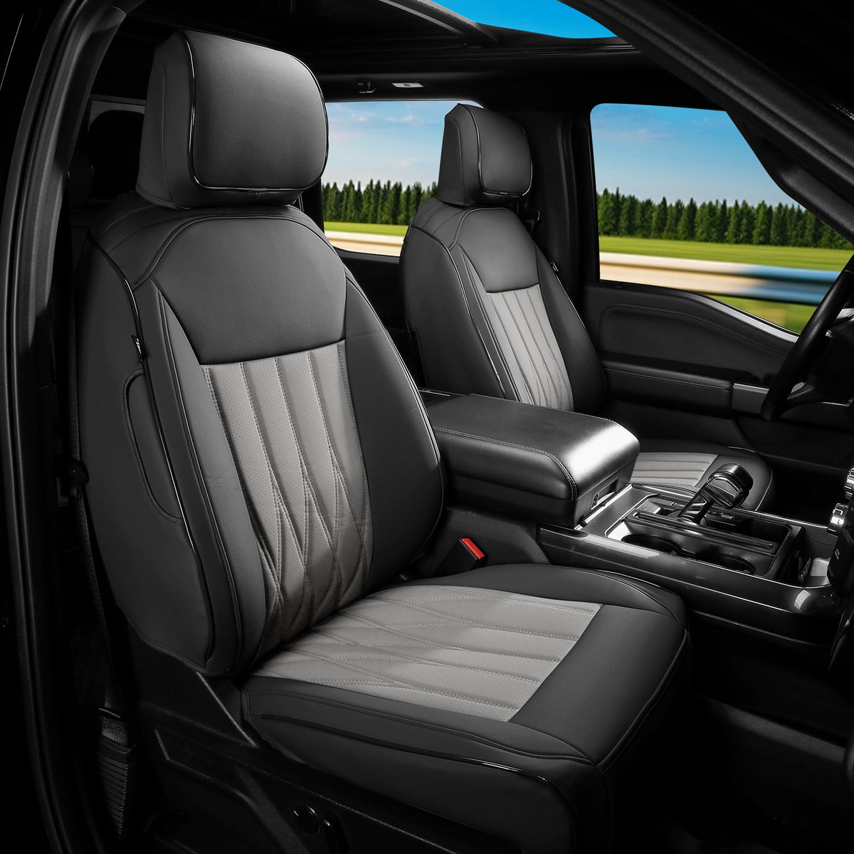 Front Seat Covers for Ford F150 2021-2026 & F250-F450 Crew 22-25 Black& Gray