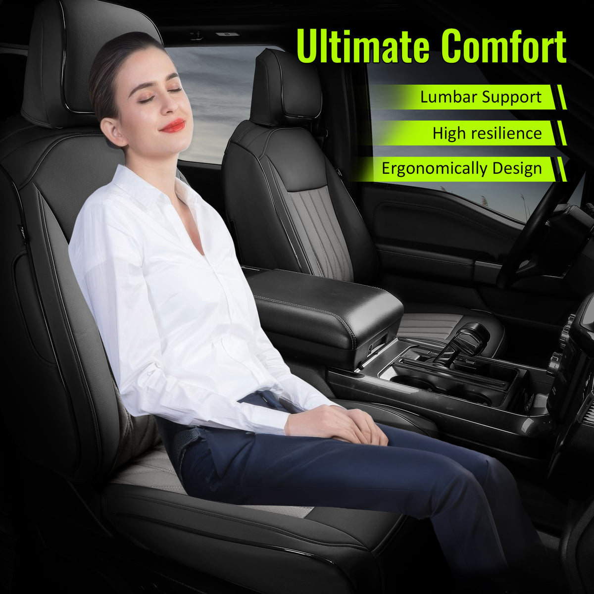 Front Seat Covers for Ford F150 2021-2026 & F250-F450 Crew 22-25 Black& Gray