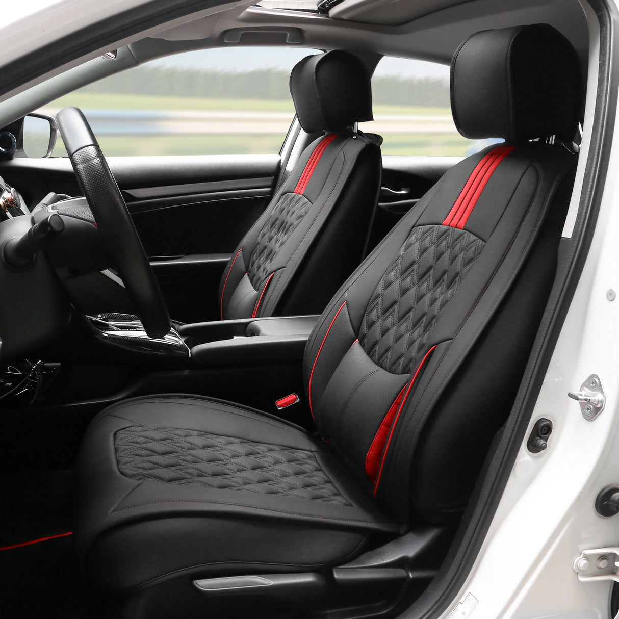 2016-2021 Honda Civic Seat Covers PU Leather Car Cushion w/ Lumbar